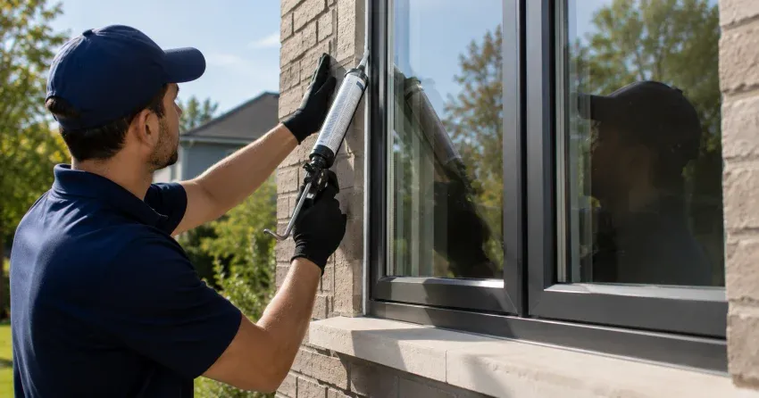 Aluminum window frame with double glazed insulated glass unit installed in a residential wall in Bowmanville