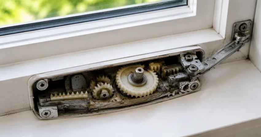 technician replacing casement window crank operator in Lakefront, Bowmanville home