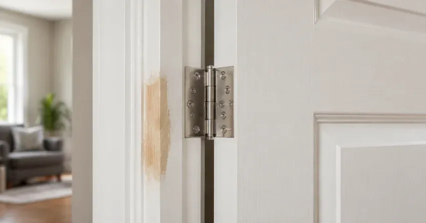 technician checking a warped door against a straightedge in Lakefront, Bowmanville