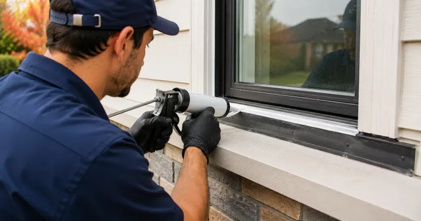 technician inspecting window flashing for leak source in Bowmanville